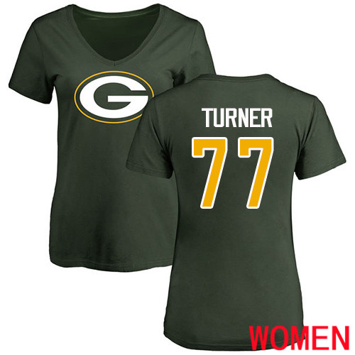 Green Bay Packers Green Women #77 Turner Billy Name And Number Logo Nike NFL T Shirt->nfl t-shirts->Sports Accessory